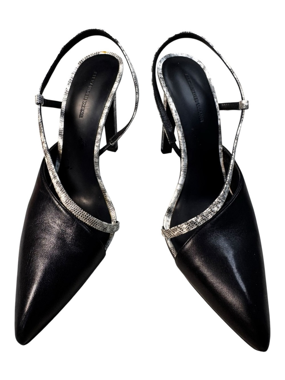 Alexander Wang Black Leather & Snakeskin Pointed Toe Slingback Heels Size 7